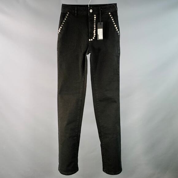 JUST CAVALLI Size 26 Black Silver Cotton Blend Denim Studded Button Fly Jeans - Picture 1 of 9
